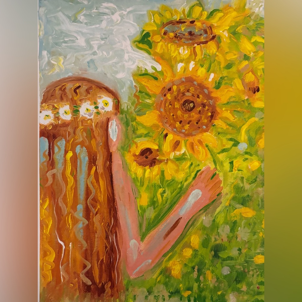 Vibrant Yellow and Green Sunflower Print